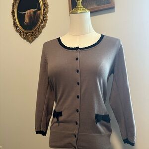 H&M Women's Taupe Cardigan with Black Trim